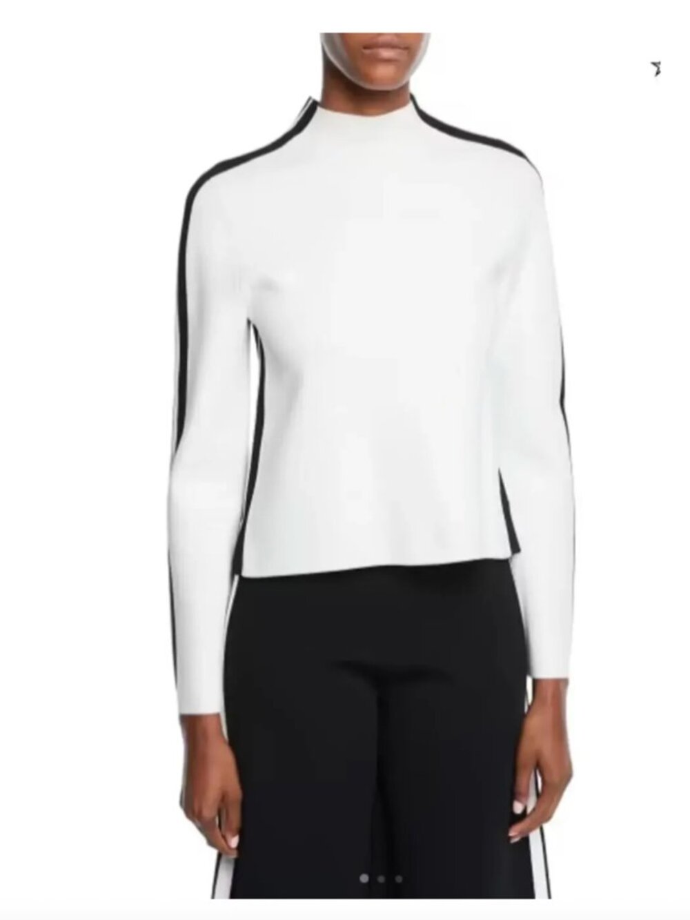 Veronica Beard Retha Striped Mock Neck Sporty Pullover Sweater White Black M
